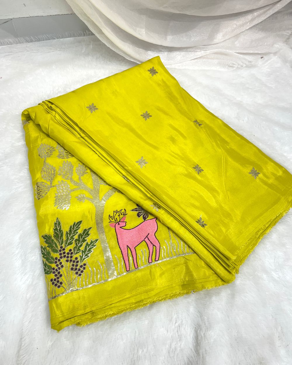 Cosmos Work Lemon Yellow Colour 42 Inches Width