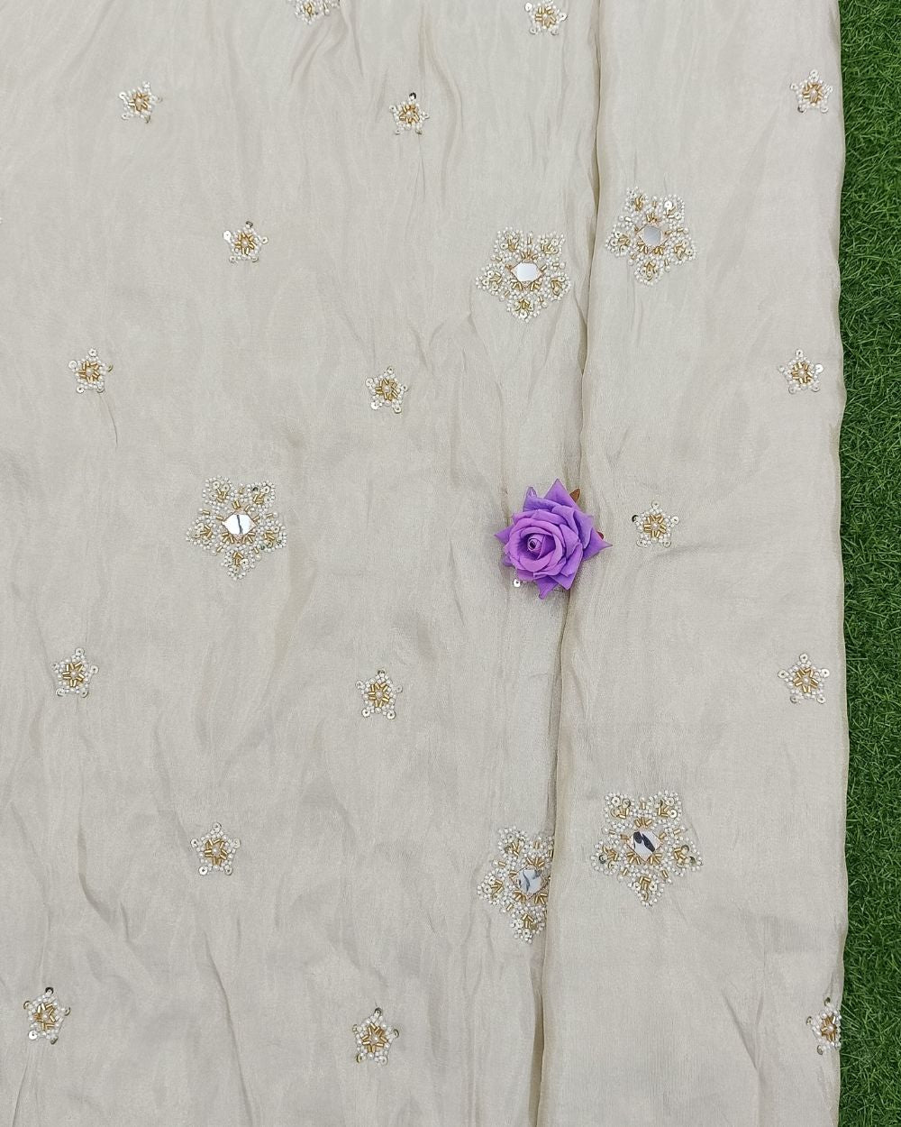 Dyeable Cosmos Work Golden Colour 44 Inches Width