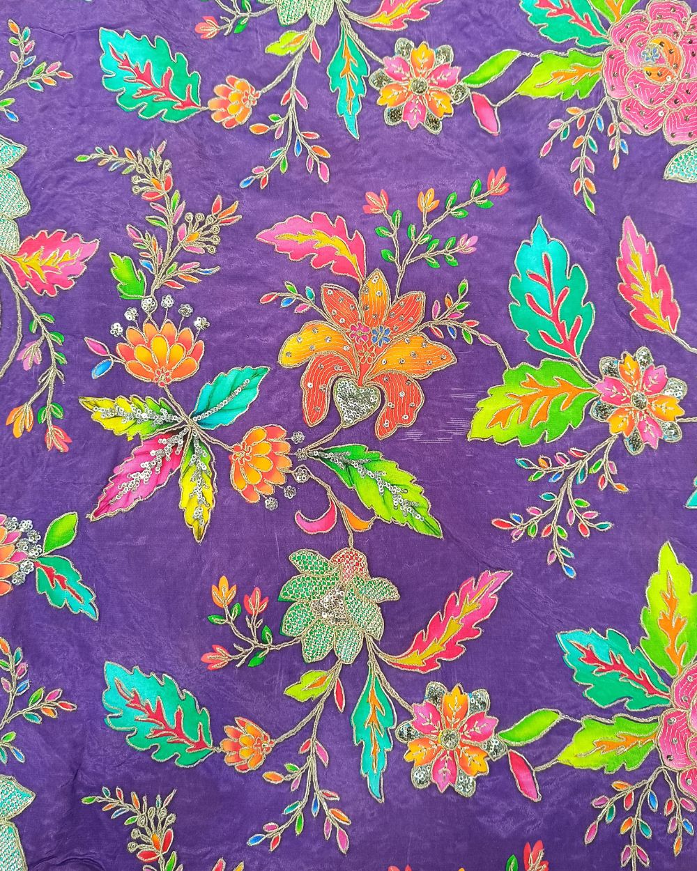 Natural Crepe Work Purple Colour 44 Inches Width