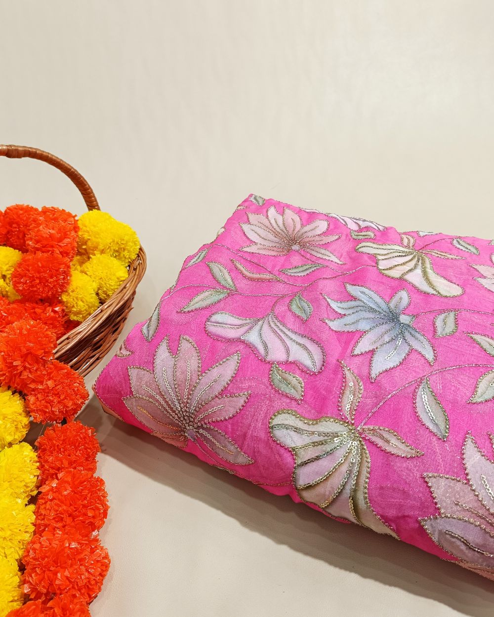 Premium Organza Work Pink Colour 44 Inches Width