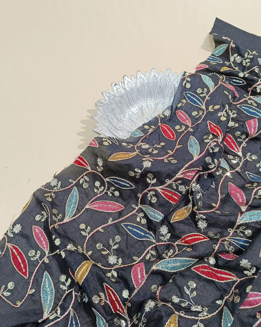 Vichitra Silk Work Black Colour 42 Inches Width