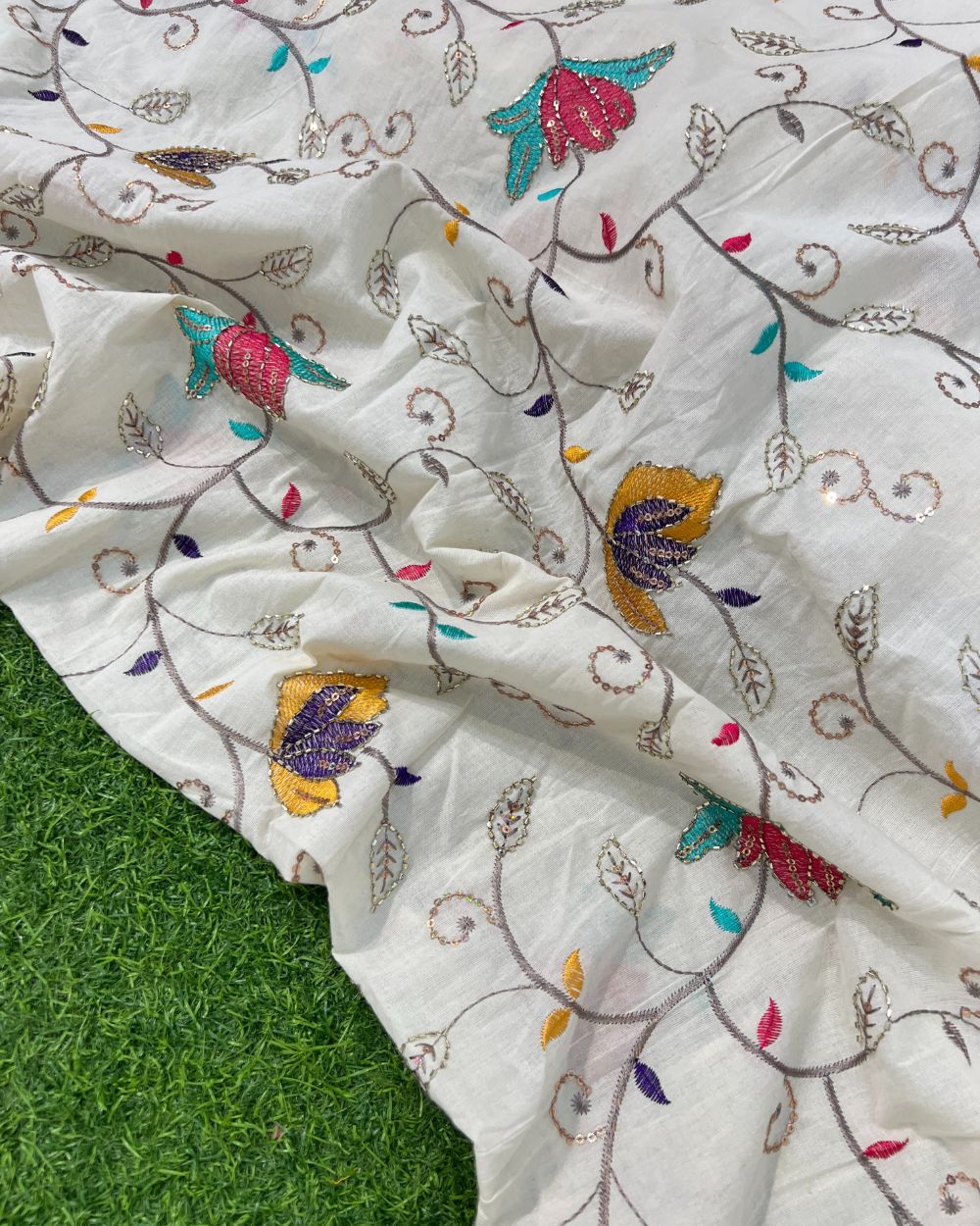 Kora Cotton Work Multicolor 46 Inches Width