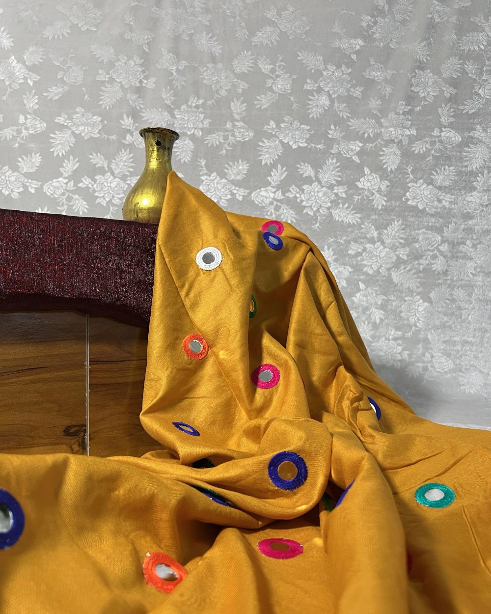 Rayon Gamthi(Rajasthani) Work Golden Yellow (Multicolor) 44 Inches Width