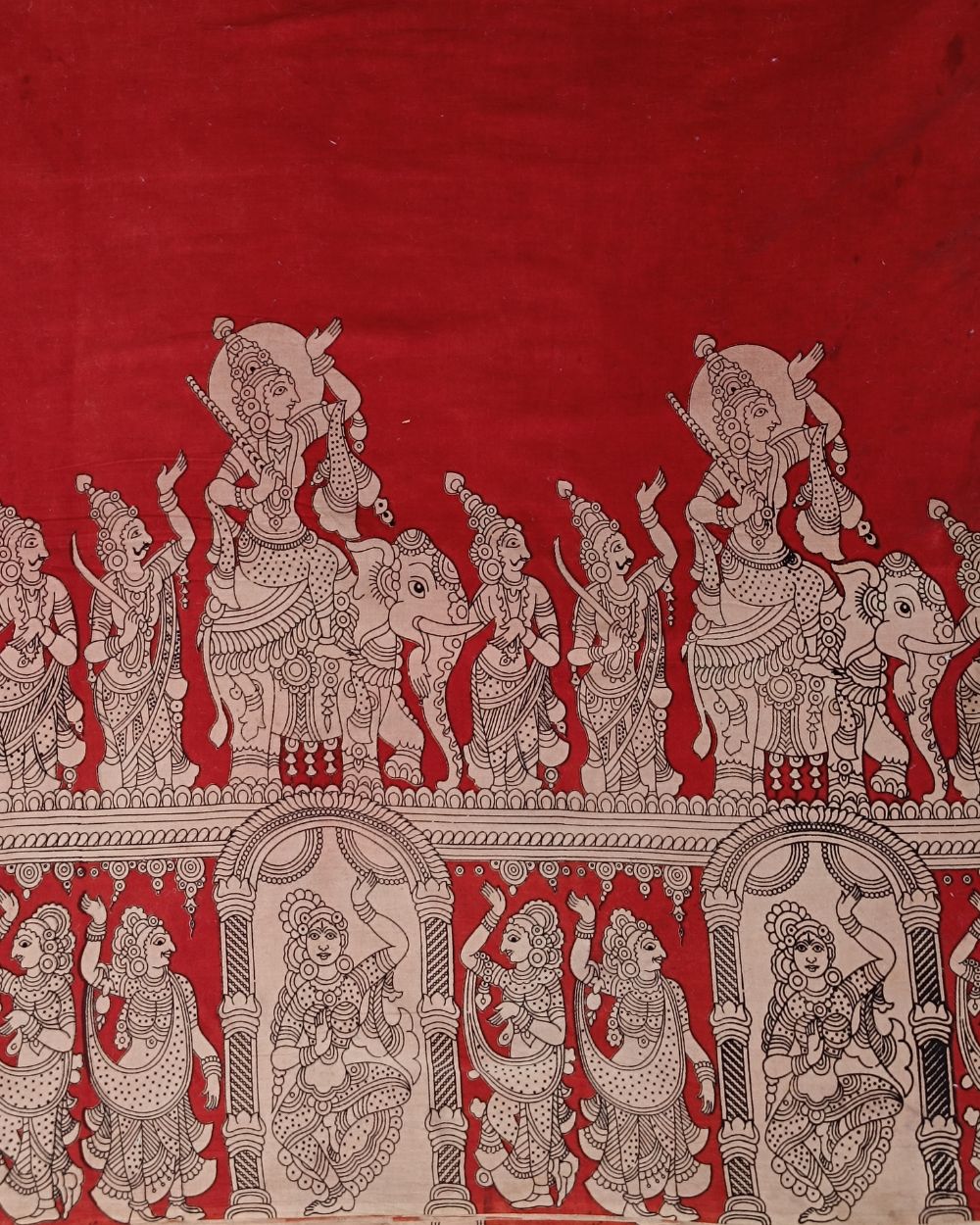 Hand Block Printed Cotton Kalamkari Red Colour 46 Inches Width