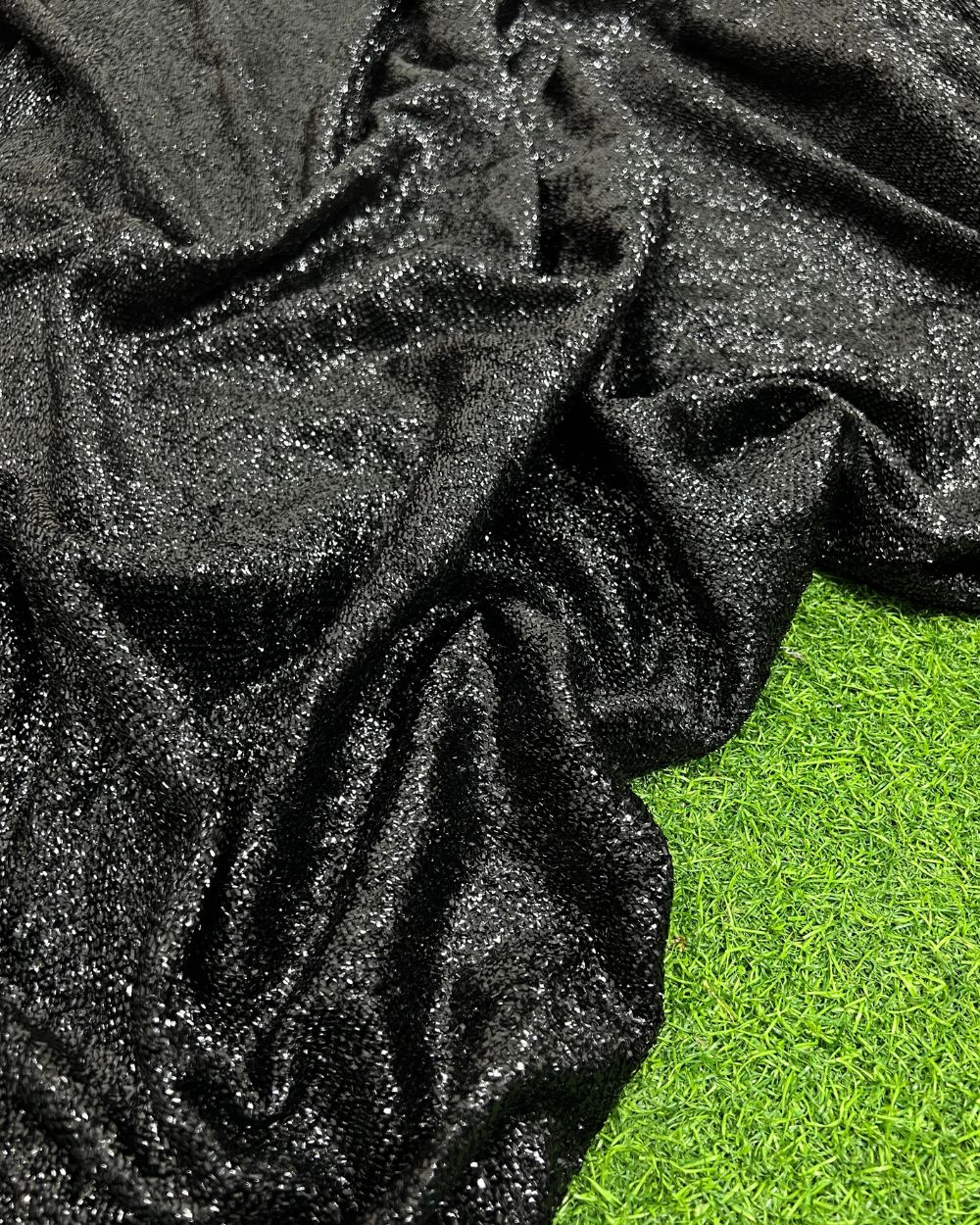 Imported Sparkling Tinsel Lurex Fabric Stretch Metalic Glitter Black Colour 60 Inches Width