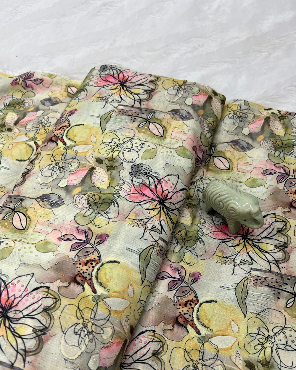 Printed Shimmer Bali Cotton Light Yellow Colour 44 Inches Width