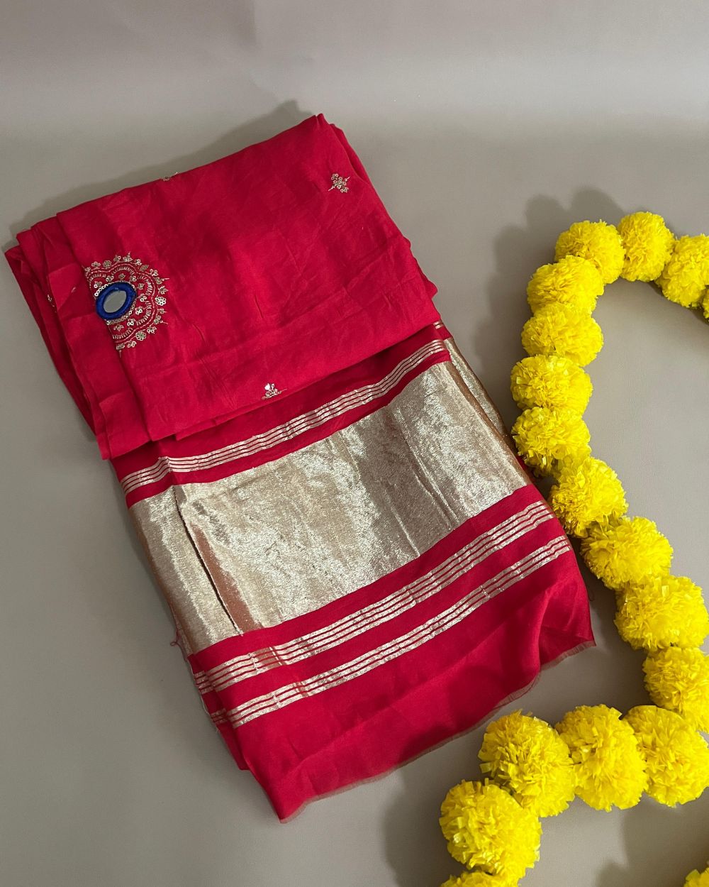 Abla Work Dupatta Cotton Silk Red Colour 41 Inches Width