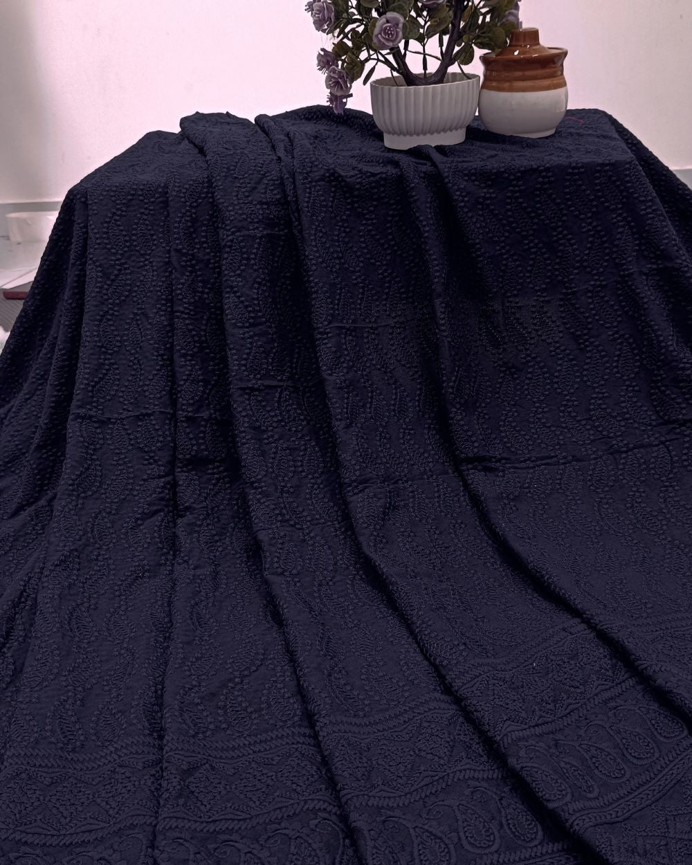 Rayon Chikankari Work with Border Navy Blue Colour 42 Inches Width