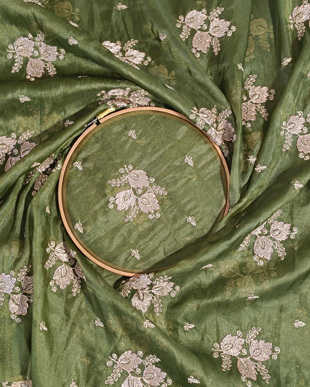 Chandanya Silk Work Mehandi Green Colour 44 Inches Width