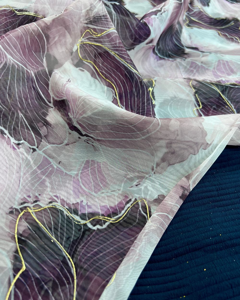 Premium Printed Organza Foil White Colour 43 Inches Width
