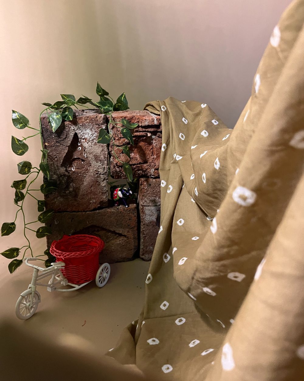 Pure Soft Cotton Bandhani Print Dark Khaki Colour 44 Inches Width