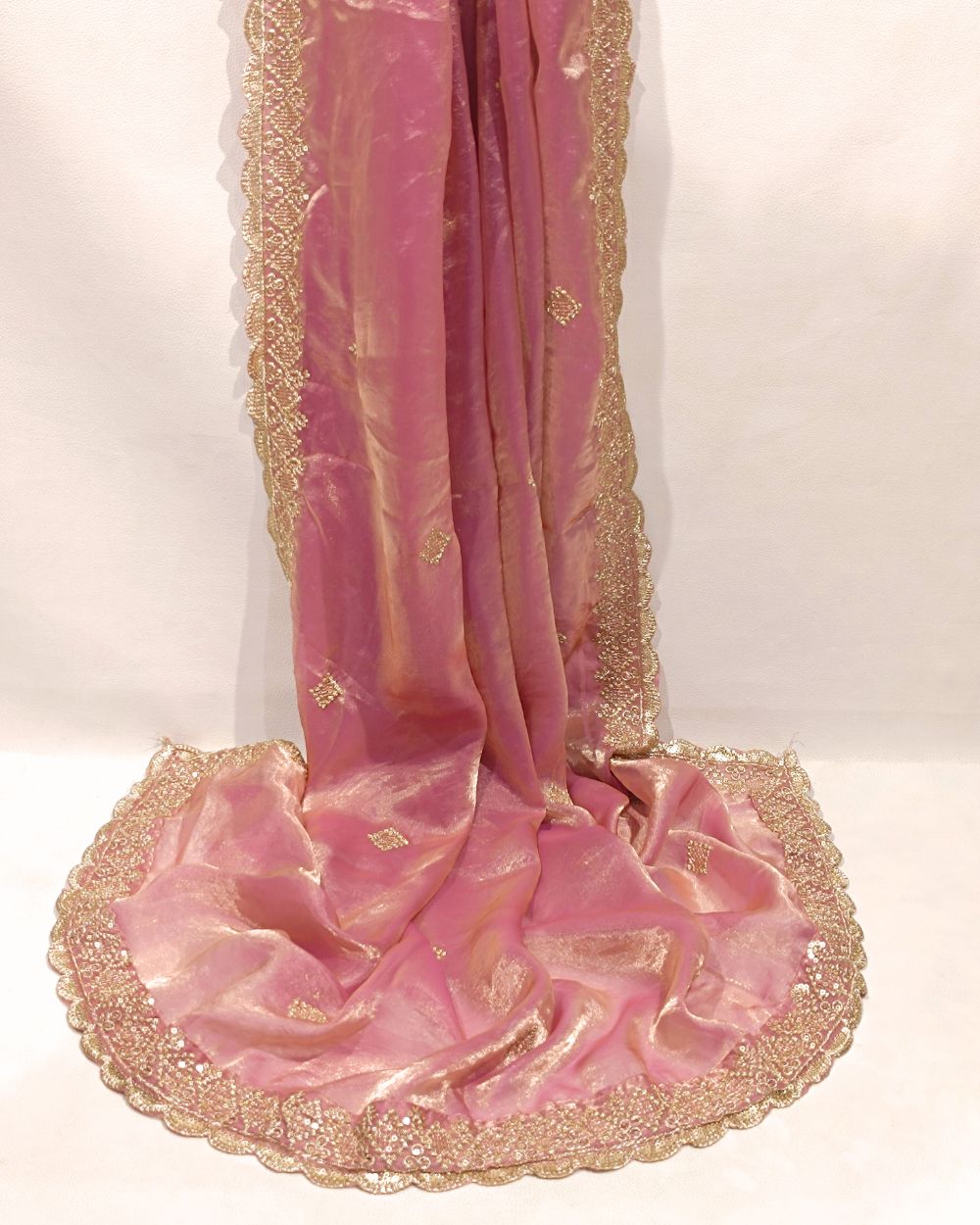 Space Silk Work Dupatta with Border Mauve Pink Colour 45 Inches Width