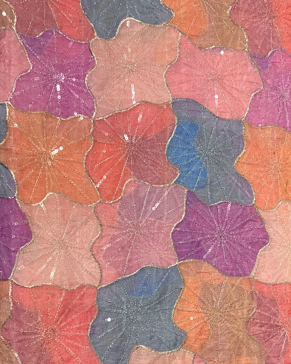 Position Print with Sequin Embroidery on Premium Organza Multicolor 42 Inches Width
