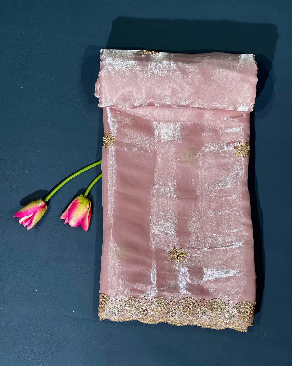 Jimmy Choo Work with both side Border Dupatta Fabric Pastel Pink Colour 38 Inches Width