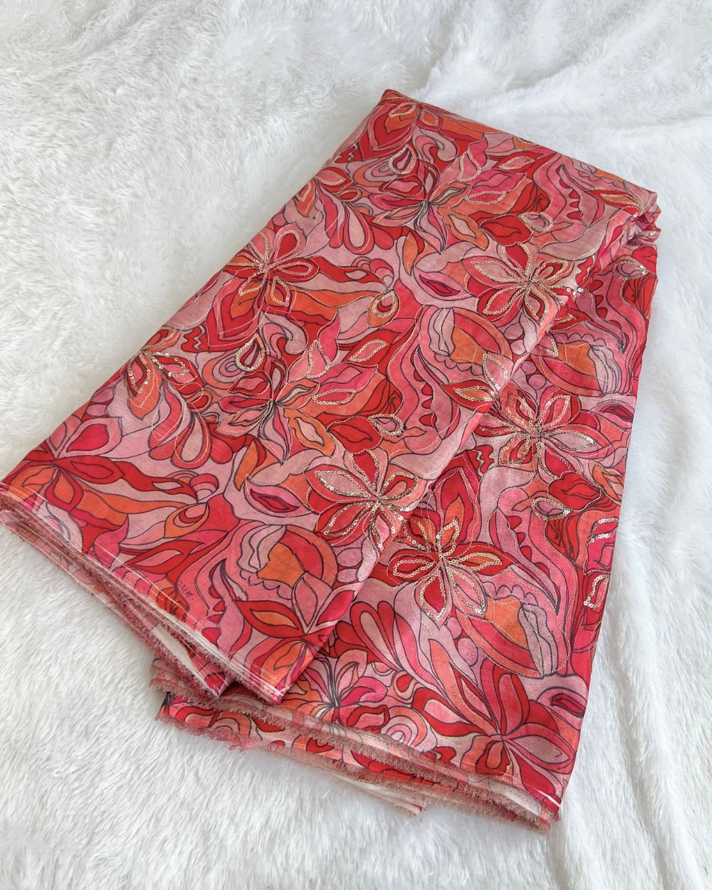 Chinnon Work Peach Red Colour 46 Inches Width