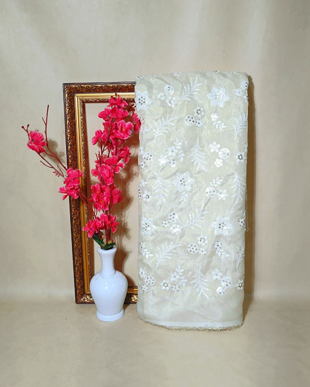 Dyeable Cosmos Zari Work Light Golden Colour 45 Inches Width