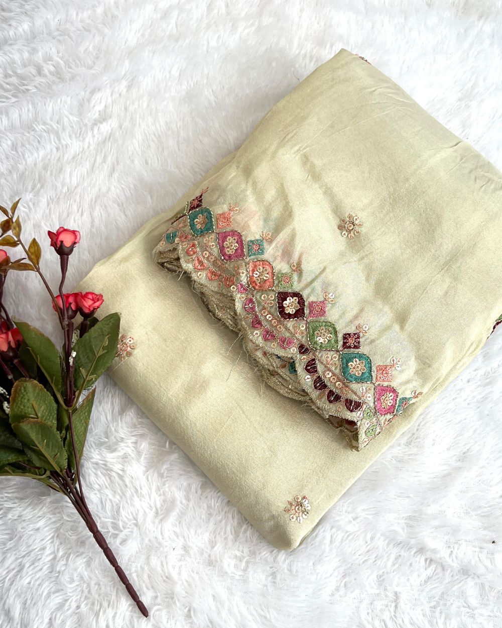 Cosmos Dupatta with Cutwork Border Golden Colour 40 Inches Width