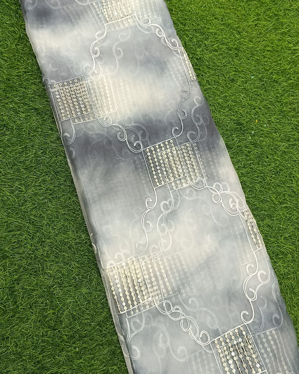 Organza Shibori Work Grey Colour 44 Inches Width