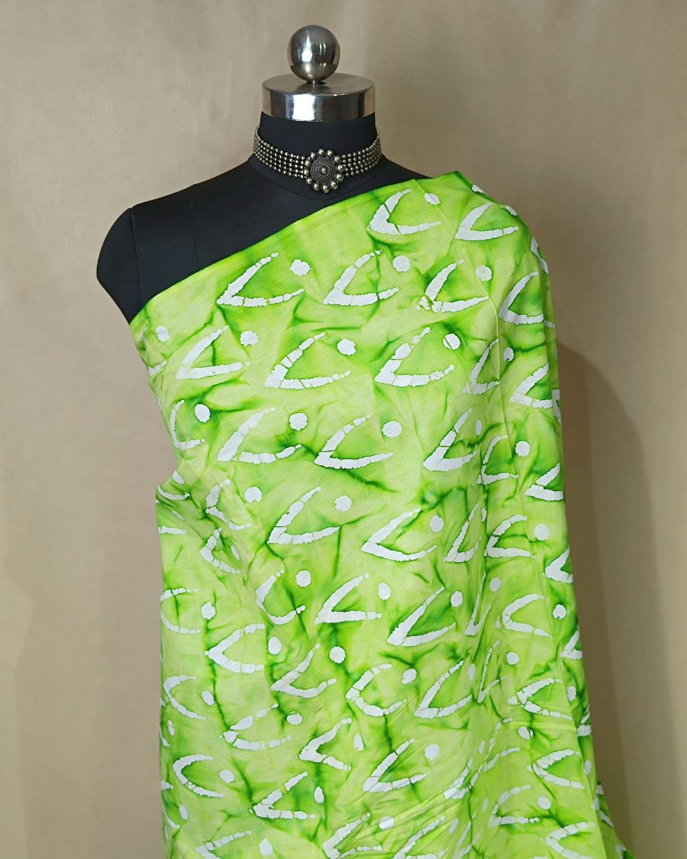 Cotton Hand Blocked Wax Batik Print Parrot Green Colour 44 Inches Width