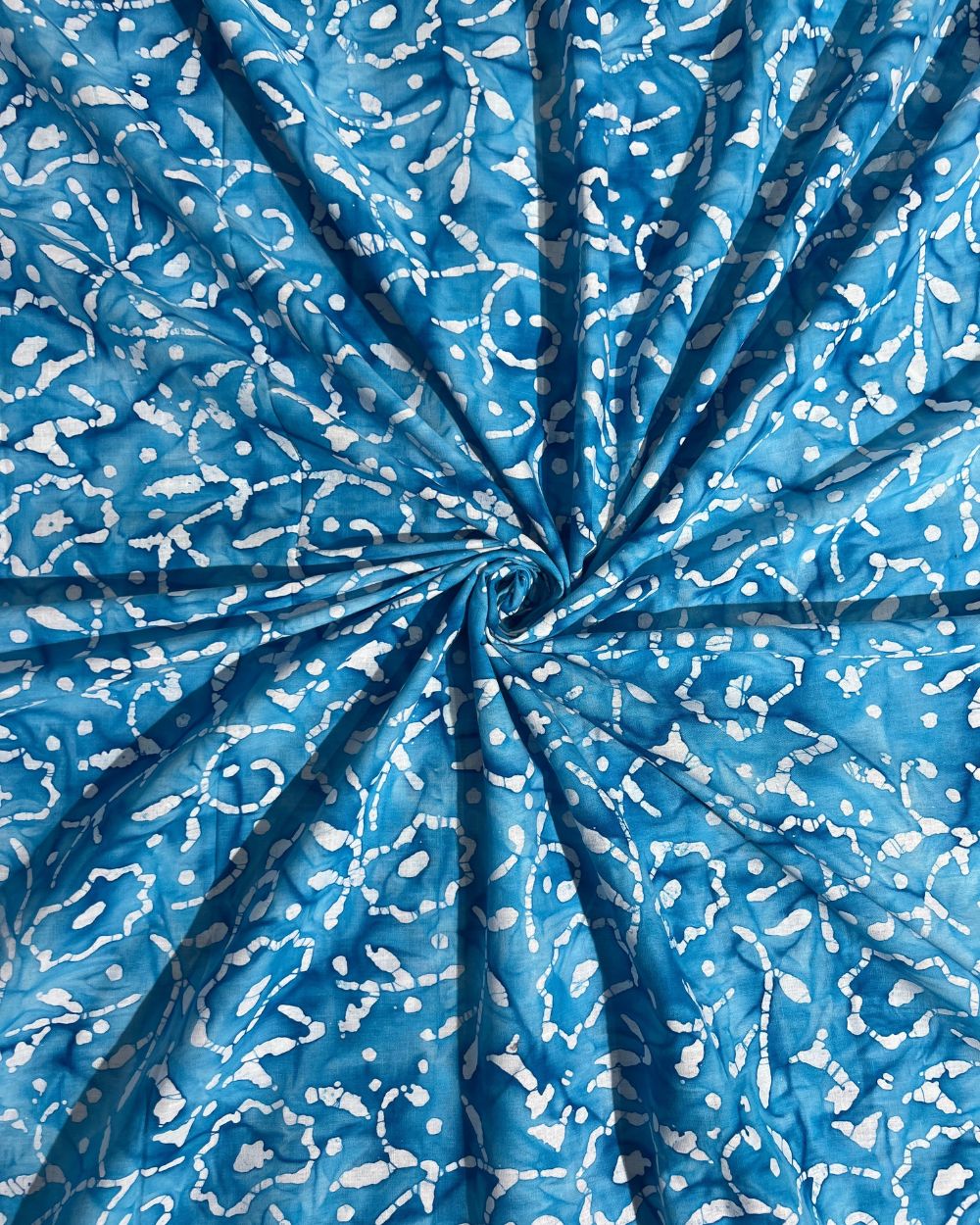 Cotton Hand Blocked Wax Batik Print Sky Blue Colour 46 Inches Width