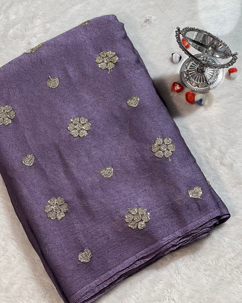 Rangoli Crush Silk Work Pastel Grape Colour 42 Inches Width