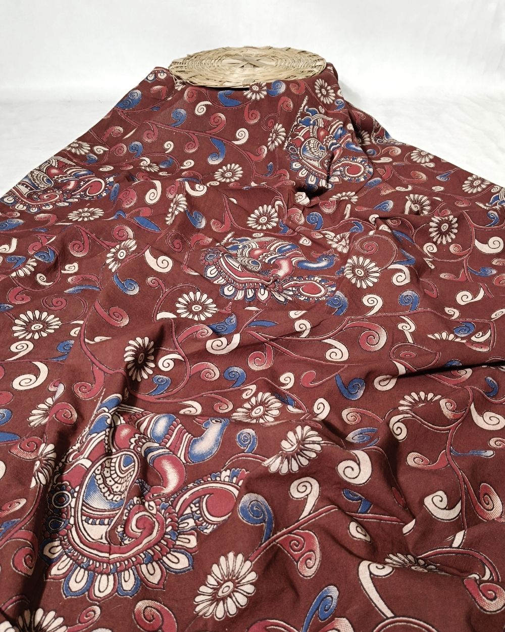 Hand Block Printed Cotton Kalamkari Dark Maroon Colour 46 Inches Width