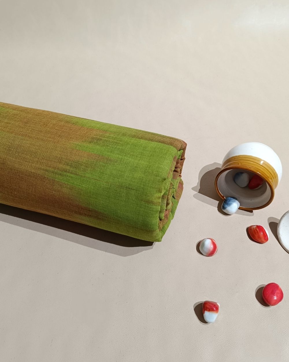 Woven Pure Cotton Ikat Olive Green Colour 42 Inches Width