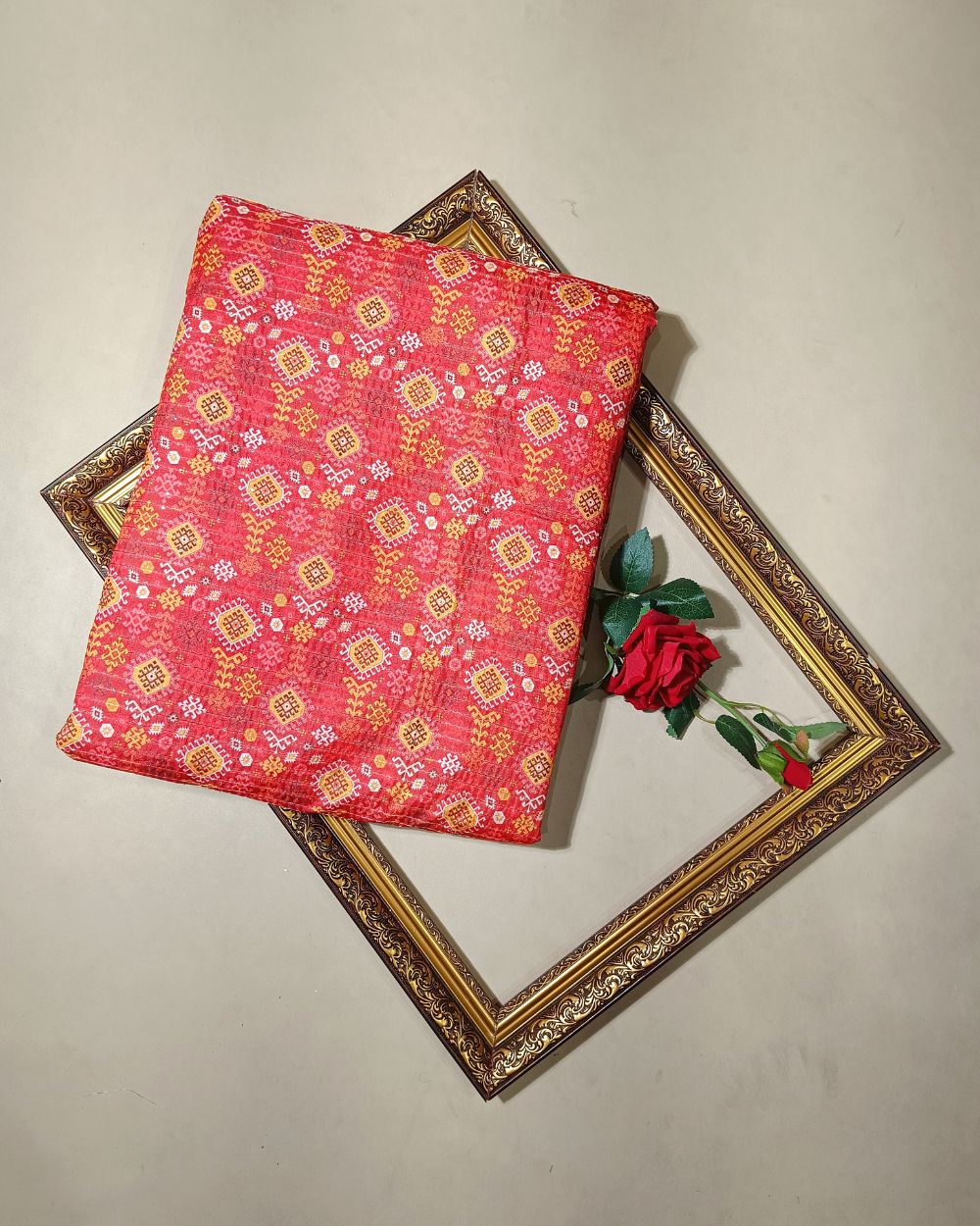 Silk Crochet Work Red 46 Inches Width