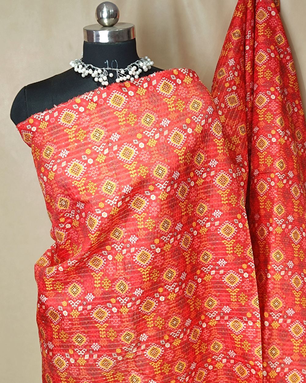 Silk Crochet Work Red 46 Inches Width