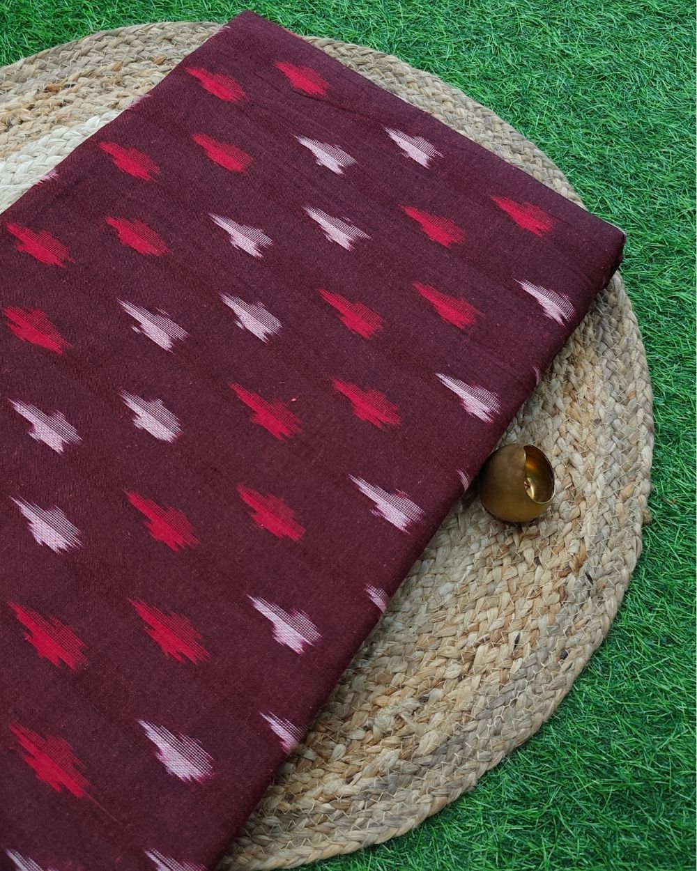 Woven Pure Cotton Ikat Maroon Colour 42 Inches Width