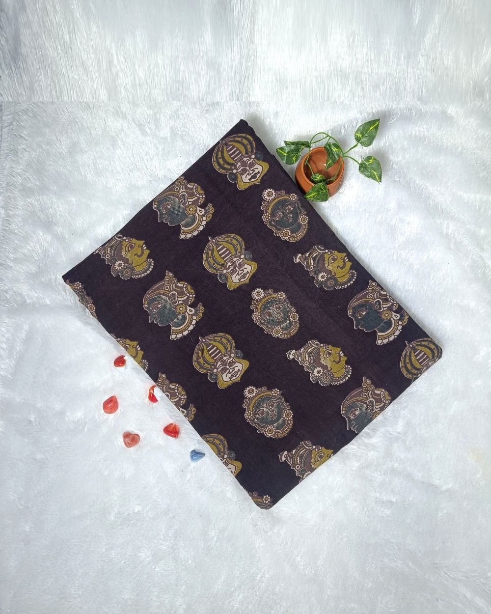 Hand Block Printed Cotton Kalamkari Black Colour 46 Inches Width