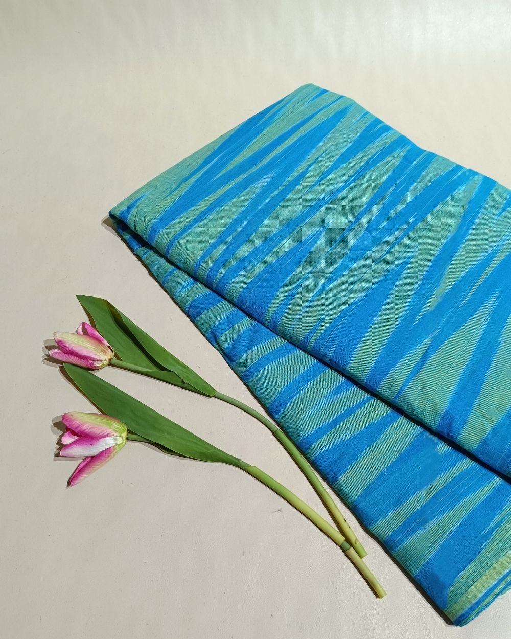 Woven Pure Cotton Ikat Green Blue 42 Inches Width