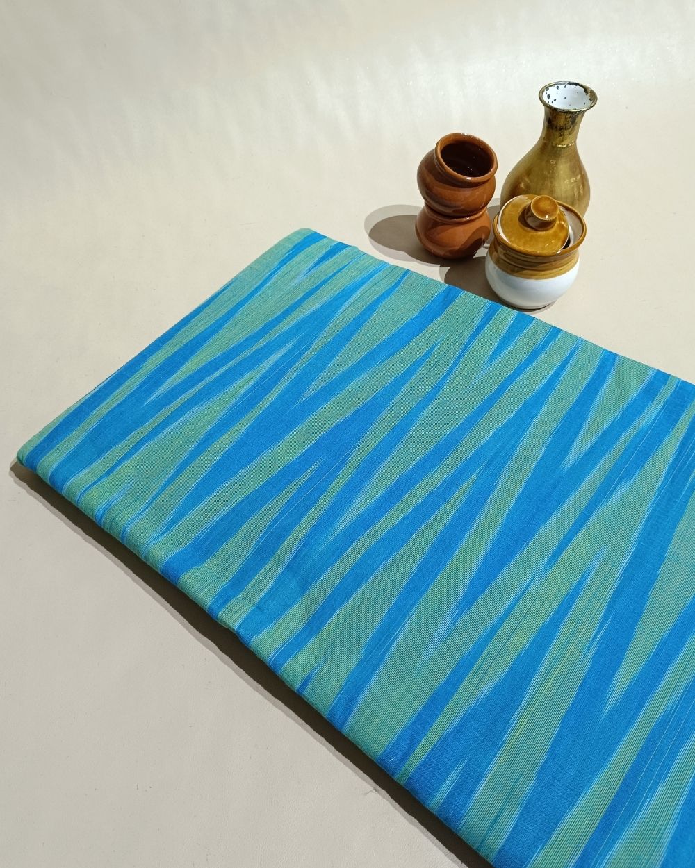 Woven Pure Cotton Ikat Green Blue 42 Inches Width