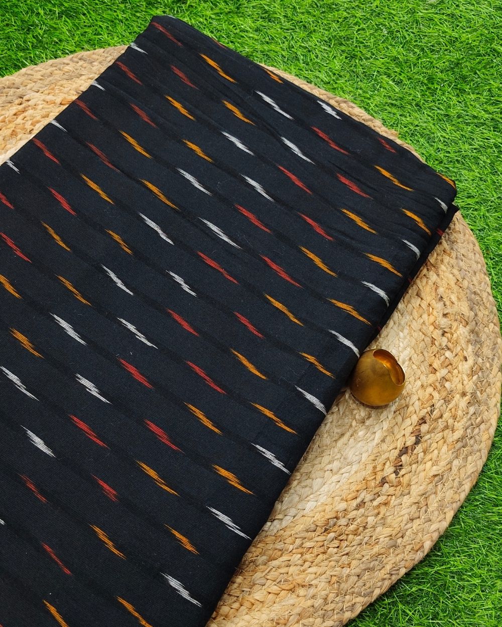 Woven Pure Cotton Ikat Black Colour 42 Inches Width