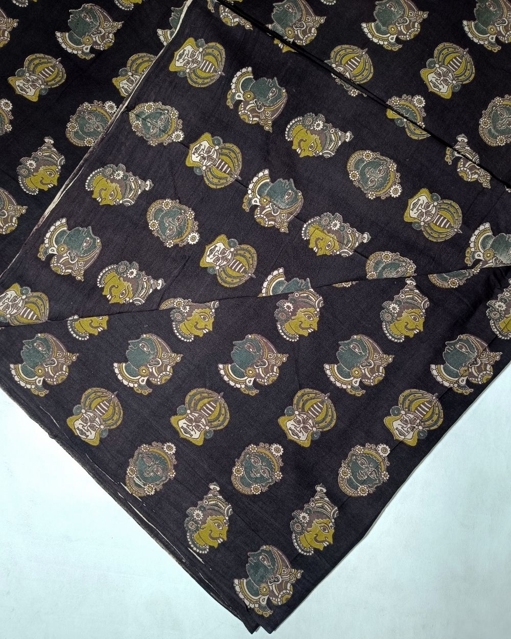Hand Block Printed Cotton Kalamkari Black Colour 46 Inches Width