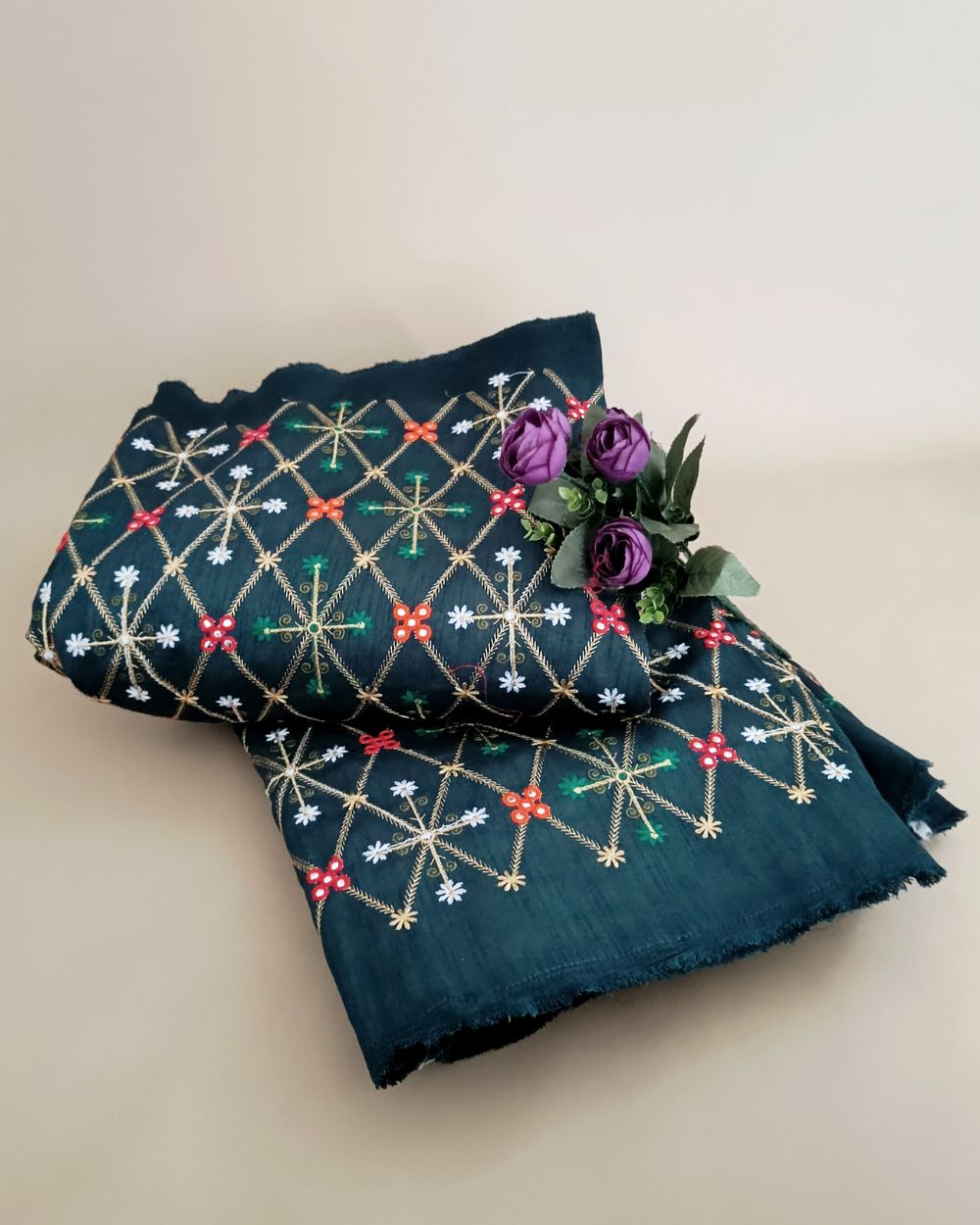 Mulberry Work Peacock Green (Morpankhi) Colour 44 Inches Width