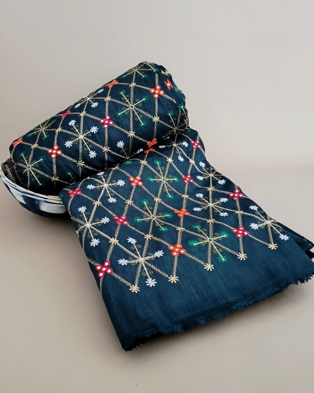 Mulberry Work Peacock Green (Morpankhi) Colour 44 Inches Width