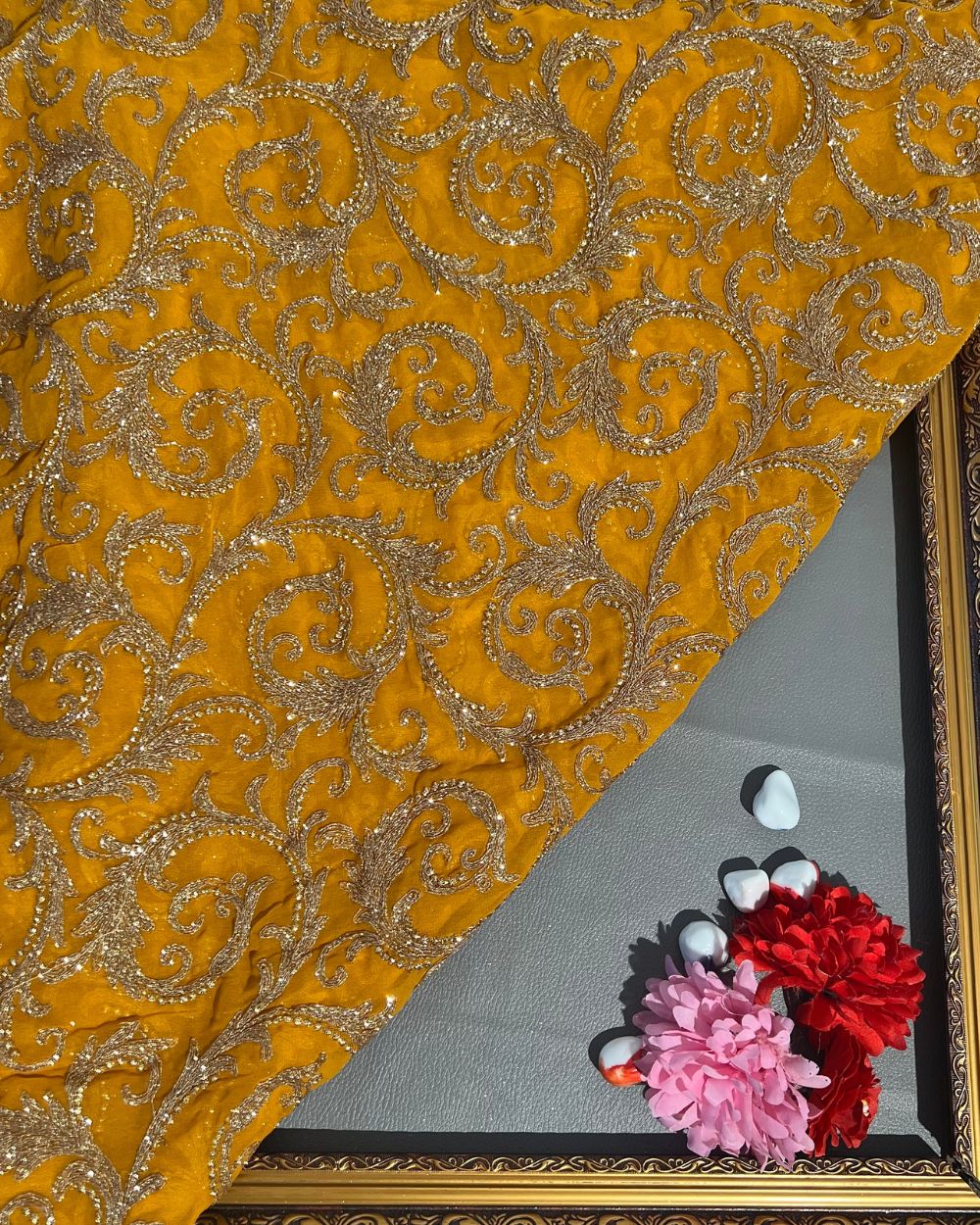 Georgette Work Turmeric Yellow Colour 42 Inches Width