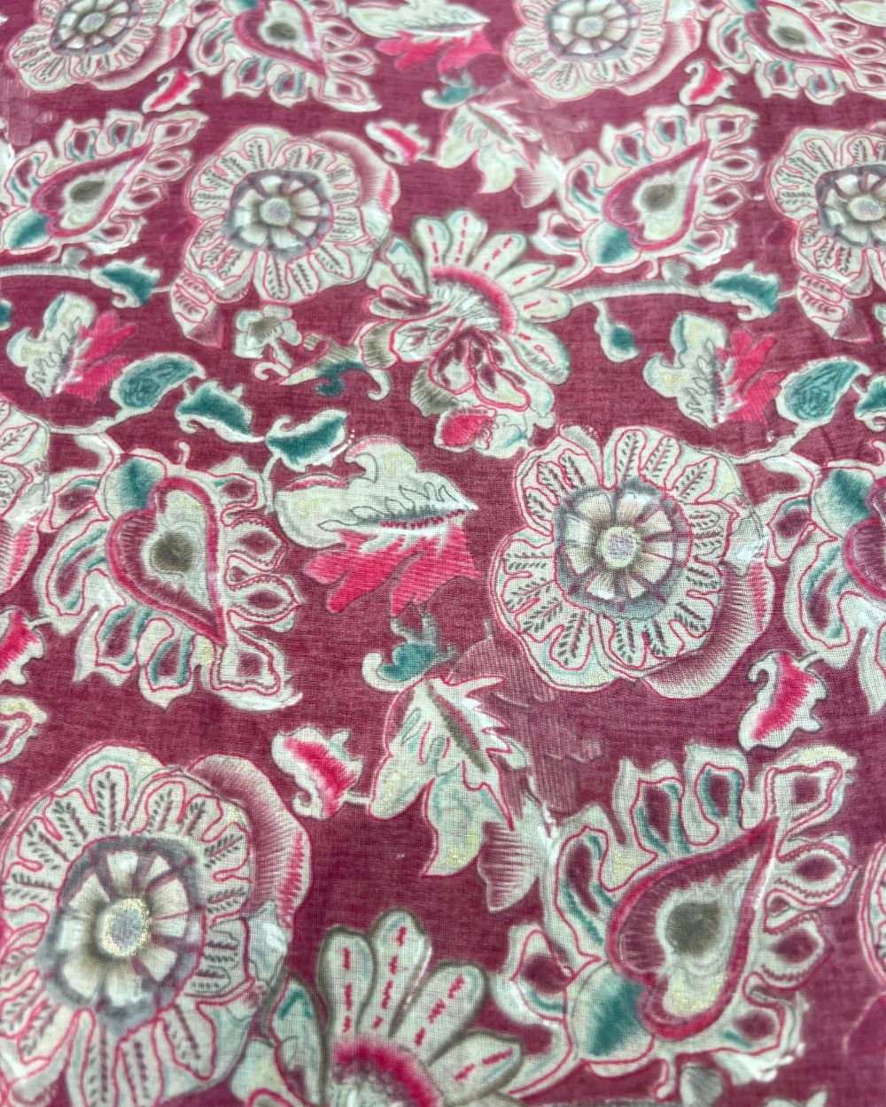 Mal Cotton with Foil Maroon Colour 42 Inches Width