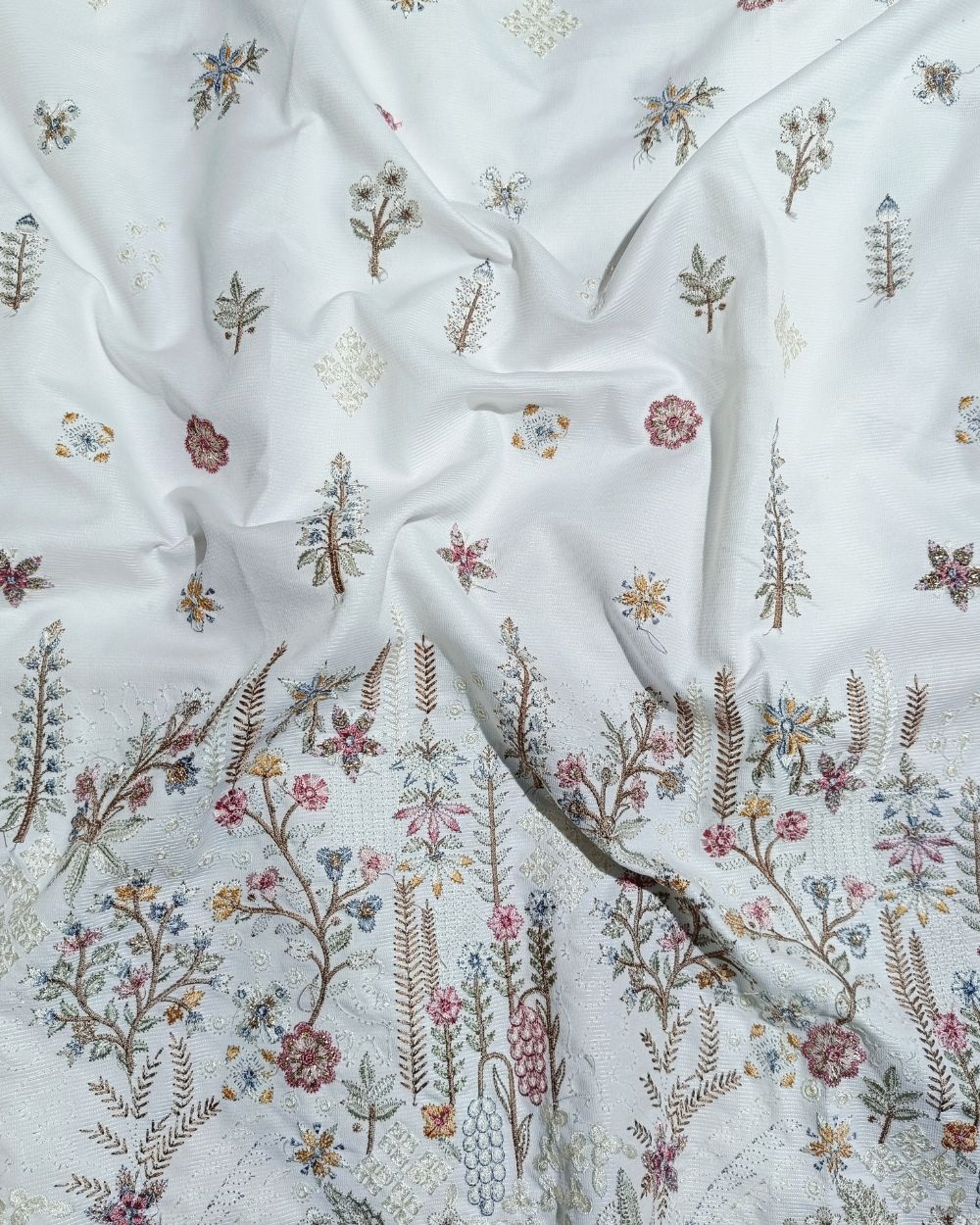 Malai Silk Work White Colour 56 Inches Width