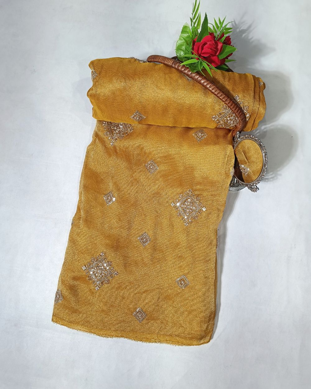 Premium Burberry Silk Work Mustard Yellow Colour 44 Inches Width