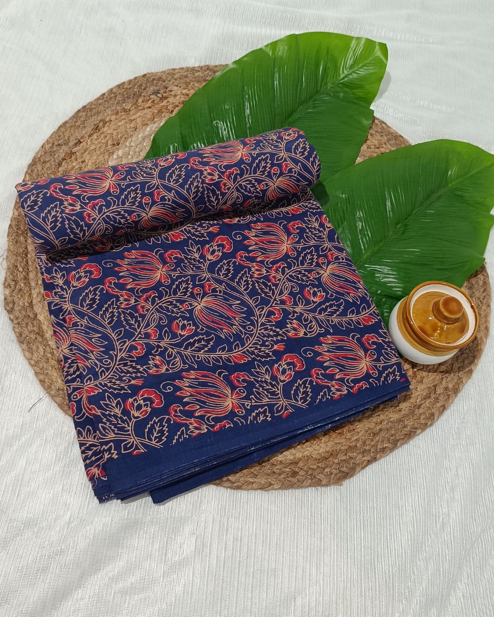 Ajrakh Cotton Natural Dye Block Printed Navy Blue Colour 44 Inches Width