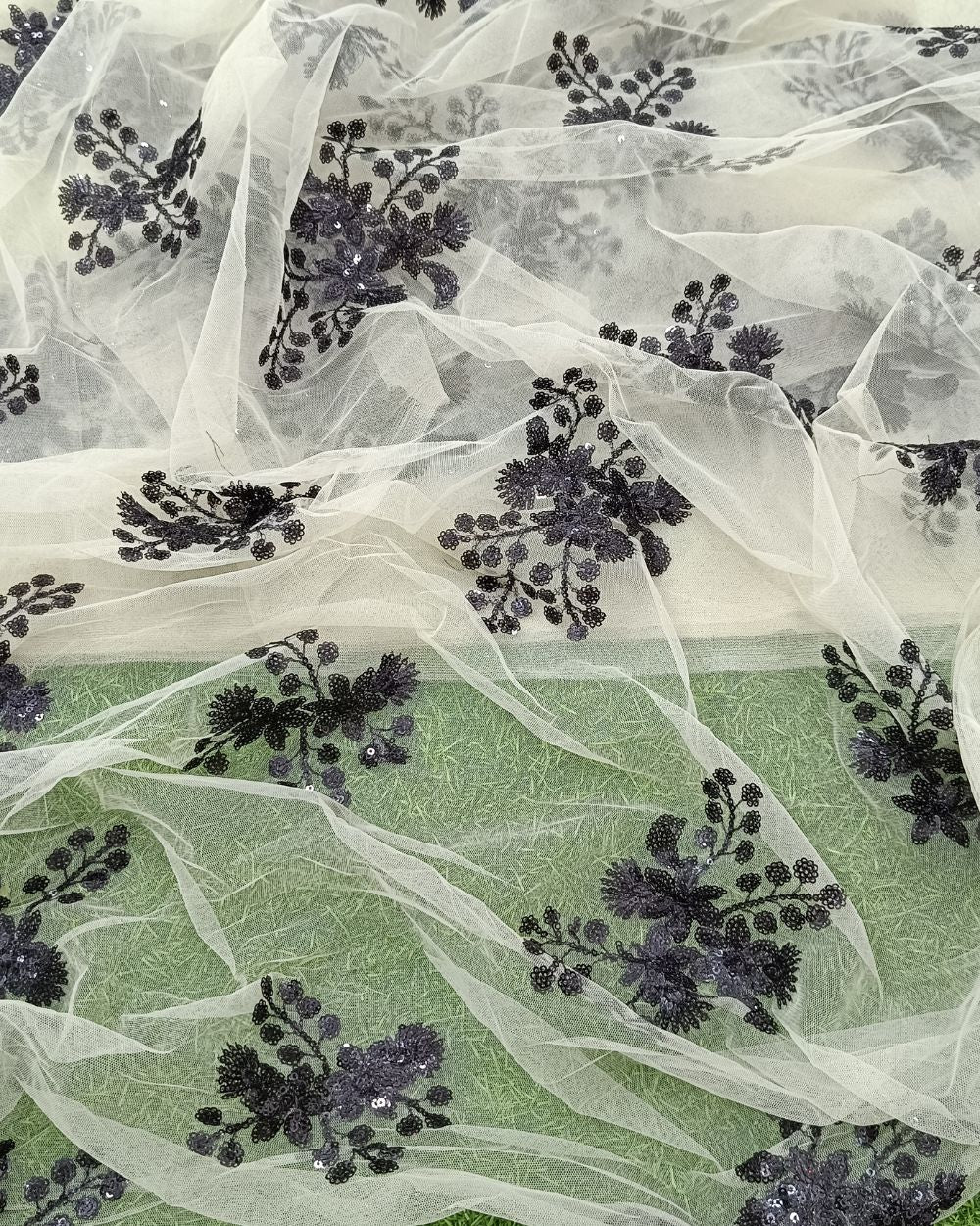 Net Work Dusty Pista Green Colour44 Inches Width