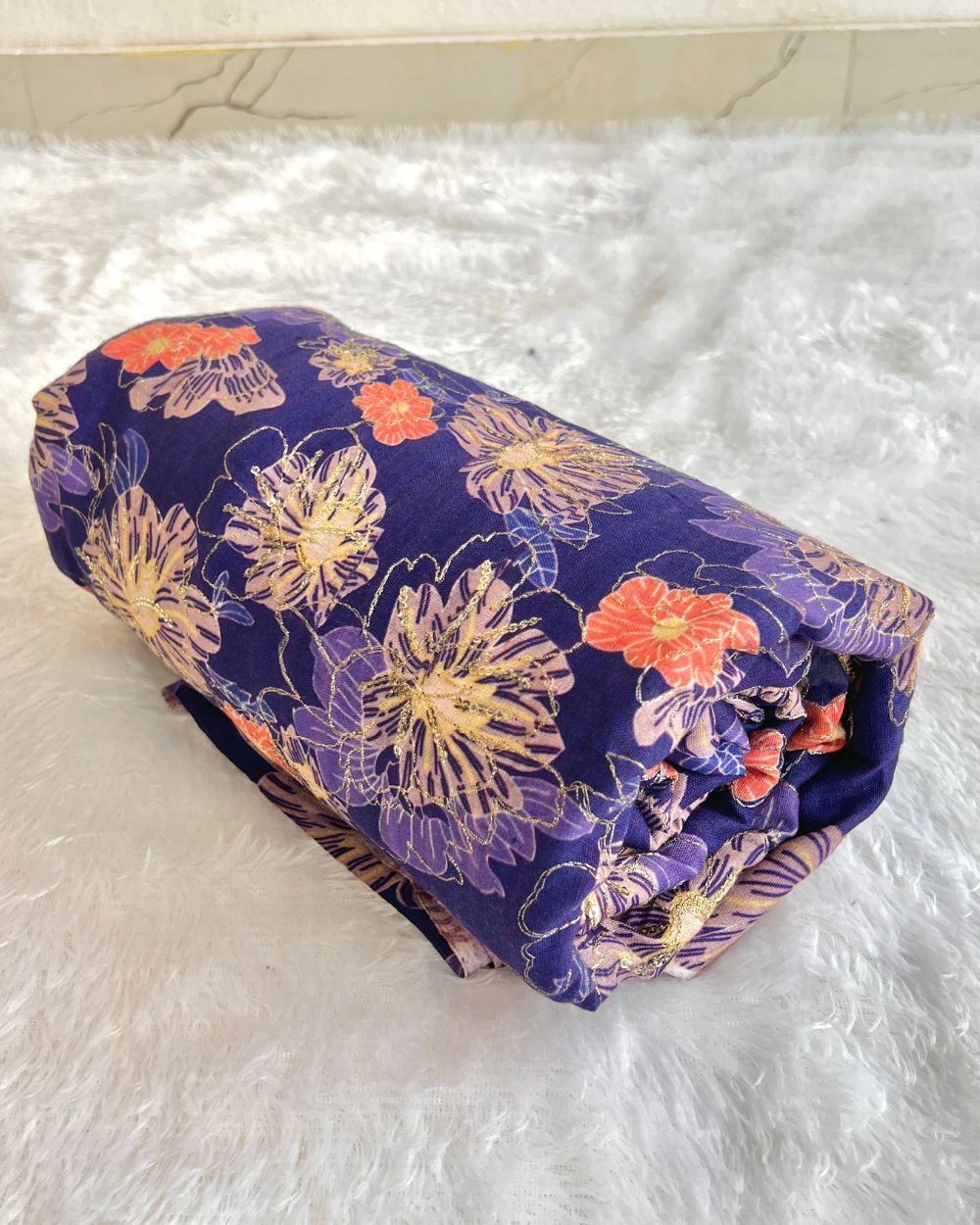 Mix Cotton Work Purple Colour 40 Inches Width