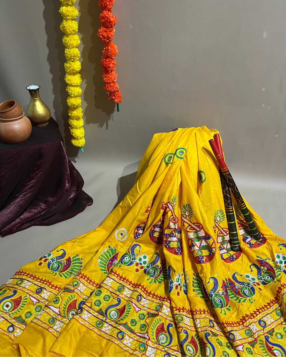 Rayon Gamthi(Rajasthani) Work Yellow (Multicolor) 45 Inches Width