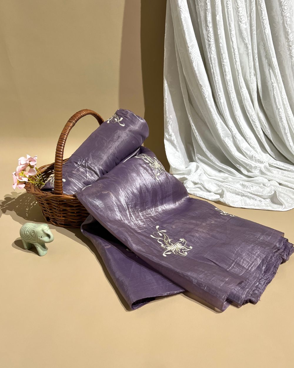 Gold Crush Work Pastel Purple Colour 44 Inches Width