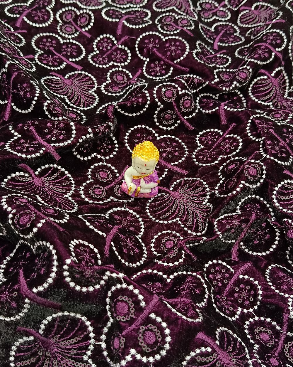 Velvet Work Dark wine Colour 44 Inches Width
