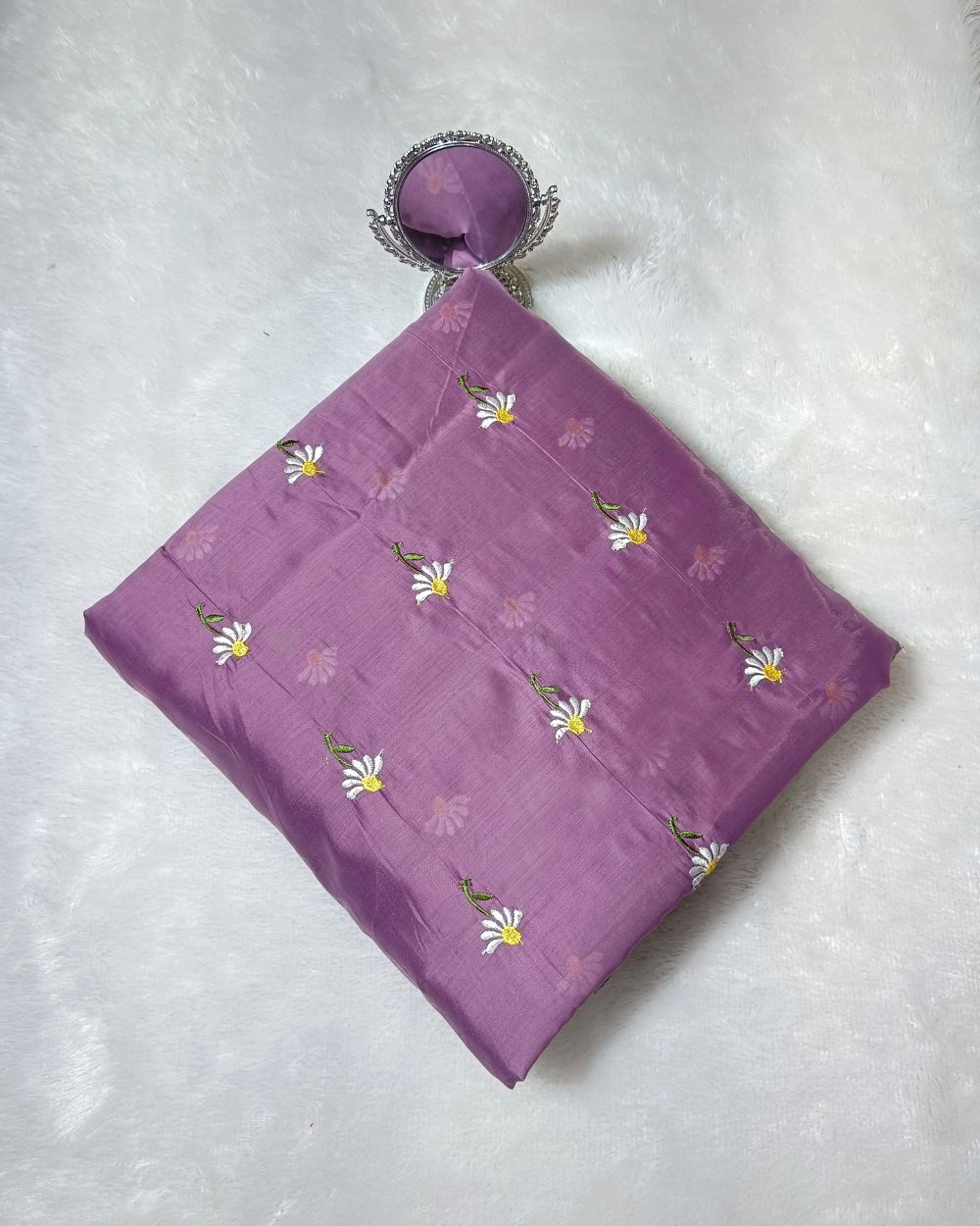 Chanderi Mal Cotton with Thread Work Pastel Grape Colour 43 Inches Width