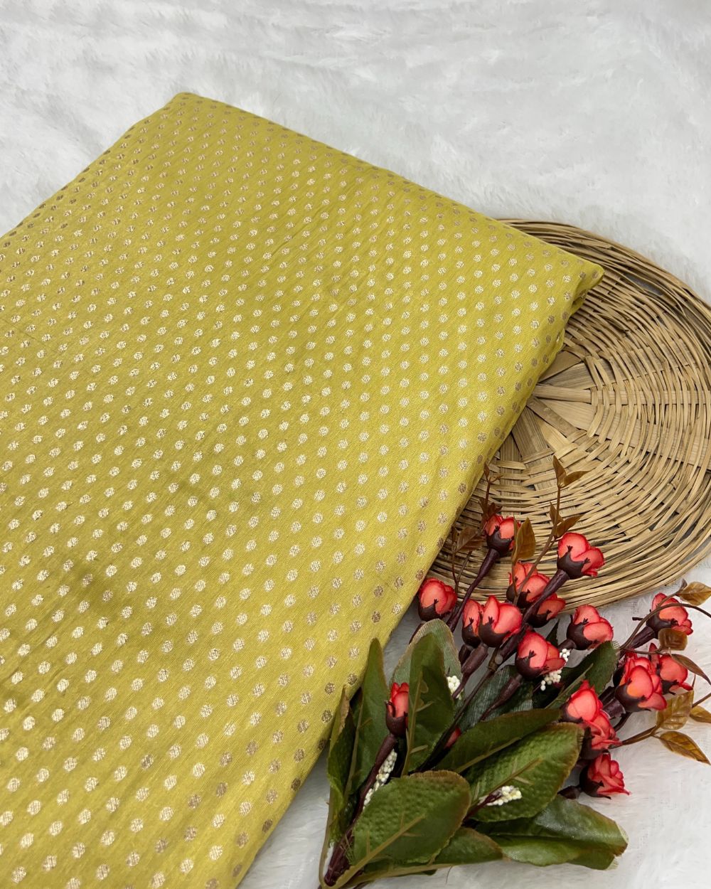 Chanderi Zari Work Lemon Yellow Colour 46 Inches Width