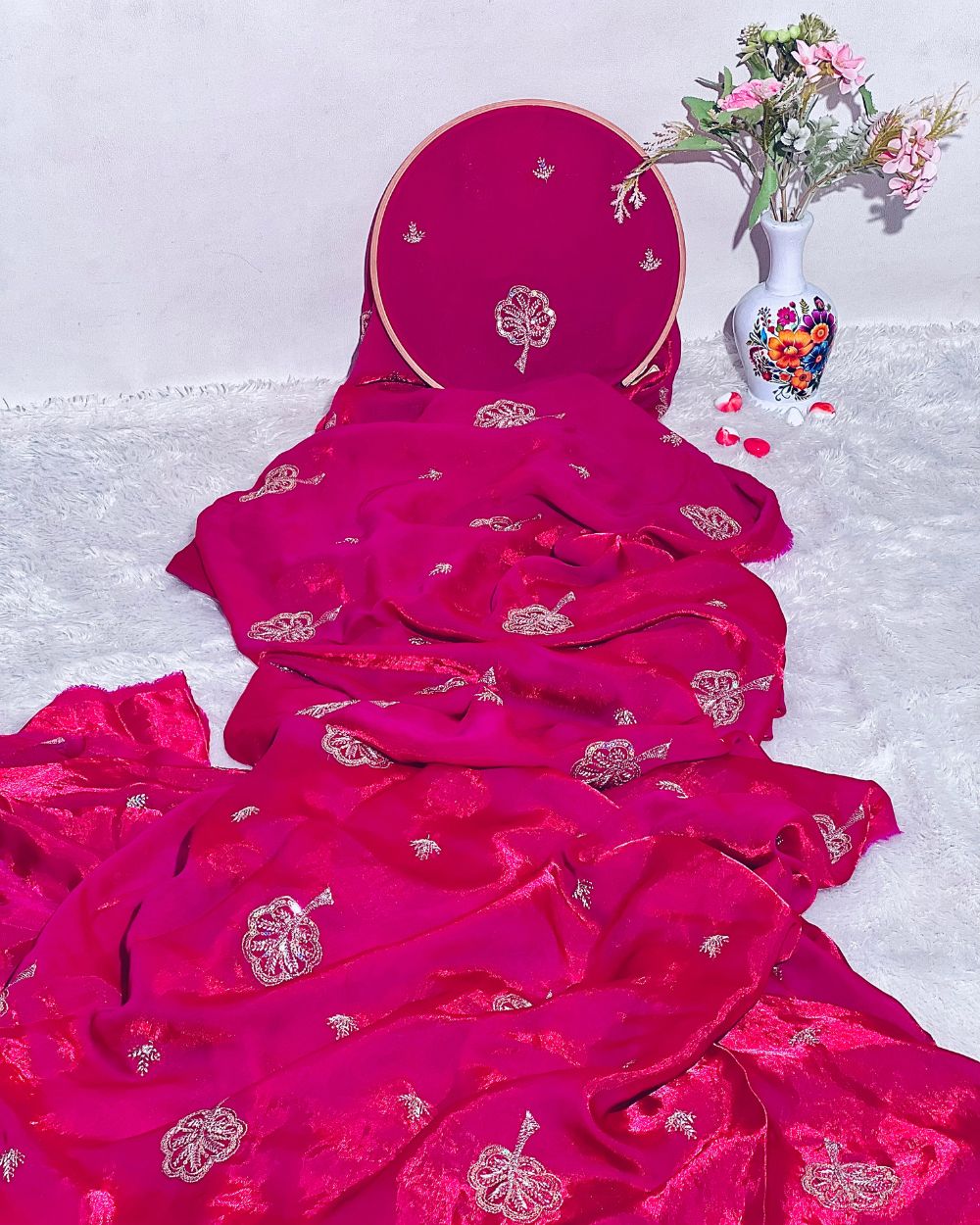 Space Silk Work Dark Pink Colour 46 Inches Width